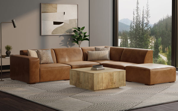 Simpli Home Right Sectional Sofa And Ottoman In Genuine Leather