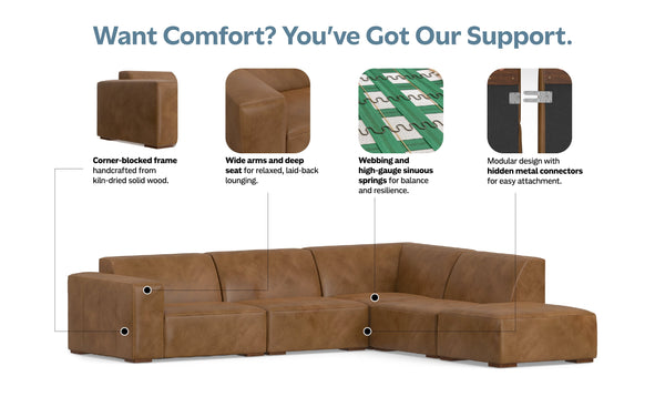 Simpli Home Right Sectional Sofa And Ottoman In Genuine Leather