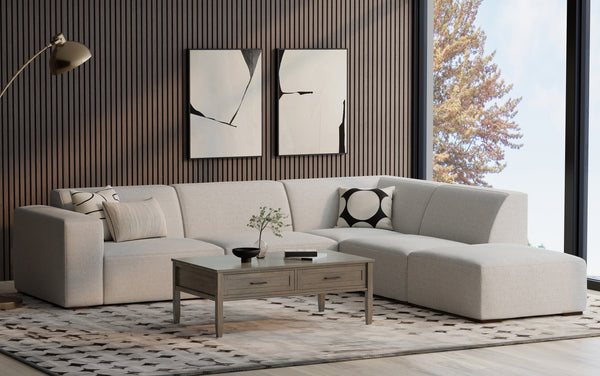 Simpli Home Right Sectional Sofa And Ottoman In Performance Fabric