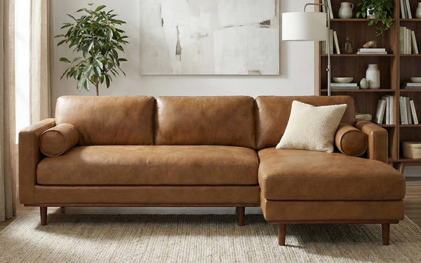 Simpli Home Right Sectional Sofa In Genuine Leather