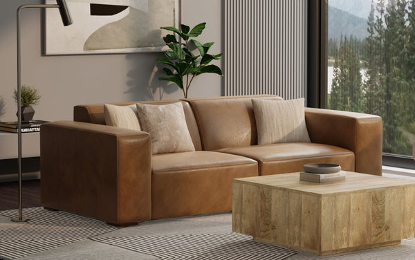 Simpli Home 2 Seater Sofa In Genuine Leather