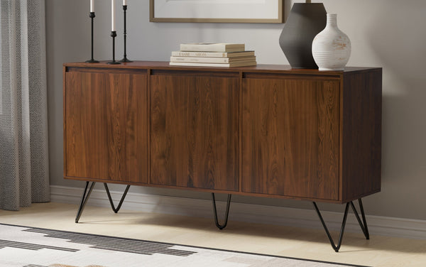 Simpli Home 3 Door Sideboard Buffet In Walnut