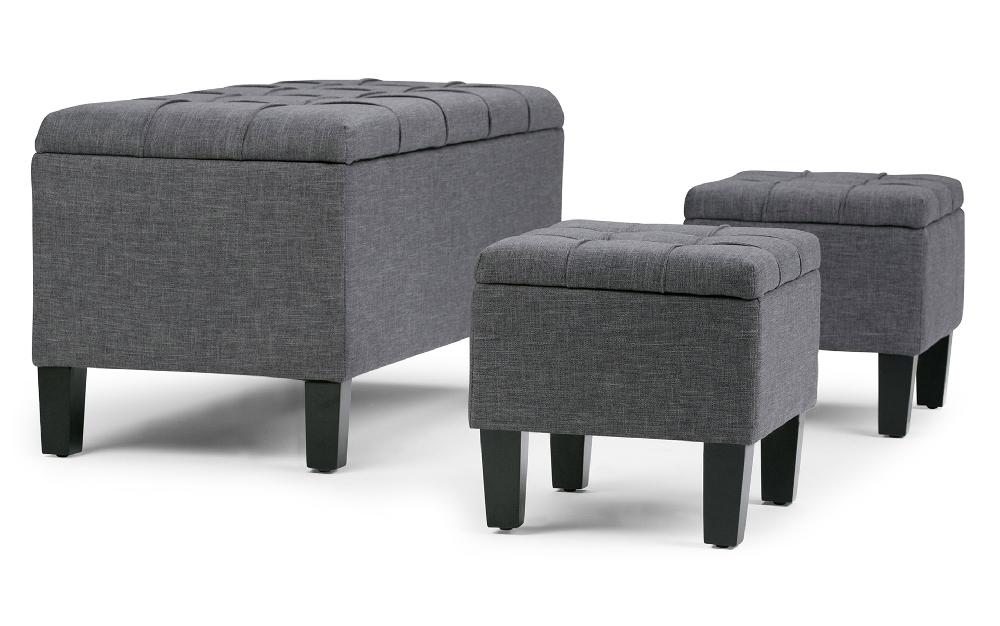 simpli home 3 Pc Storage Ottoman in Linen