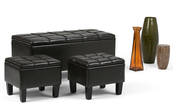 Simpli Home 3 Pc Storage Ottoman In Vegan Leather