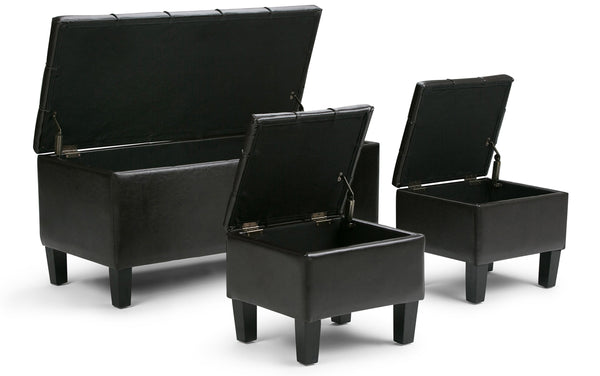 Simpli Home 3 Pc Storage Ottoman In Vegan Leather