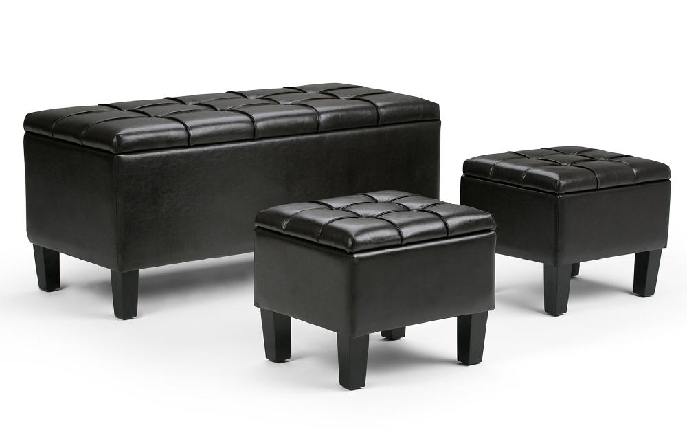 simpli home 3 Pc Storage Ottoman in Vegan Leather