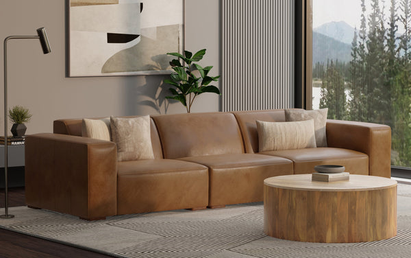 Simpli Home 3 Seater Sofa In Genuine Leather
