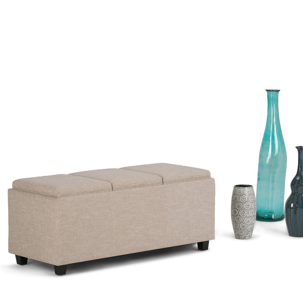 Simpli Home 3 Trays Ottoman In Linen