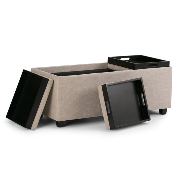 Simpli Home 3 Trays Ottoman In Linen
