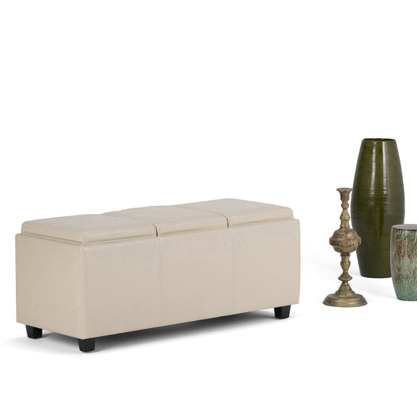Simpli Home 3 Trays Ottoman In Vegan Leather