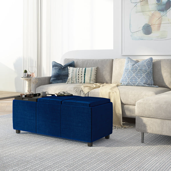 Simpli Home 3 Trays Ottoman In Velvet Fabric