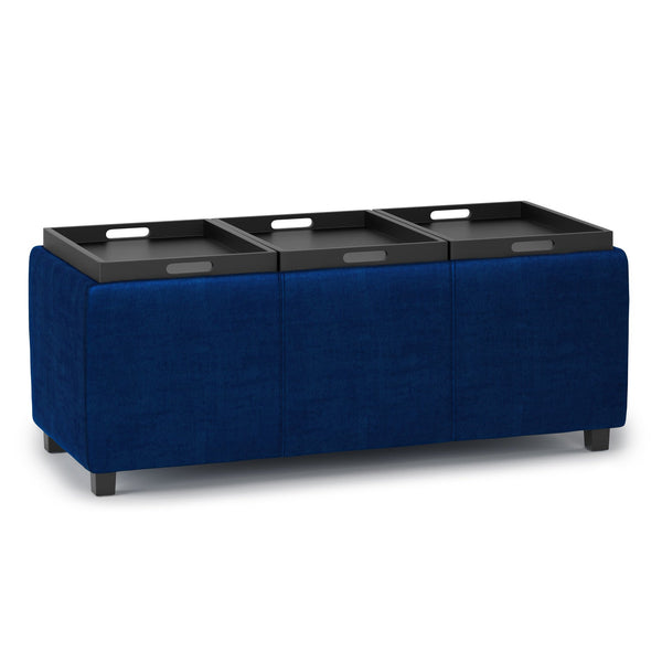 Simpli Home 3 Trays Ottoman In Velvet Fabric