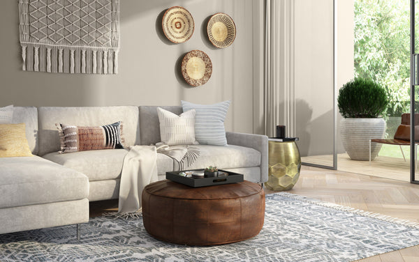 Simpli Home 34 Inch Round Coffee Table Pouf