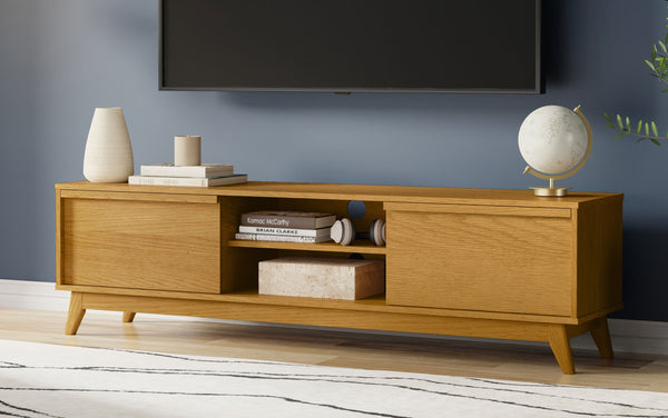 Simpli Home 72 Inch Low TV Stand In Oak