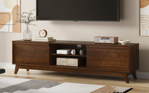 Simpli Home 72 Inch Low TV Stand In Walnut