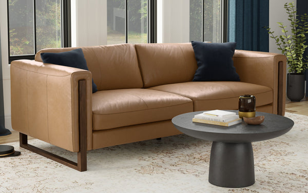 Simpli Home 83 Inch Sofa In Genuine Leather