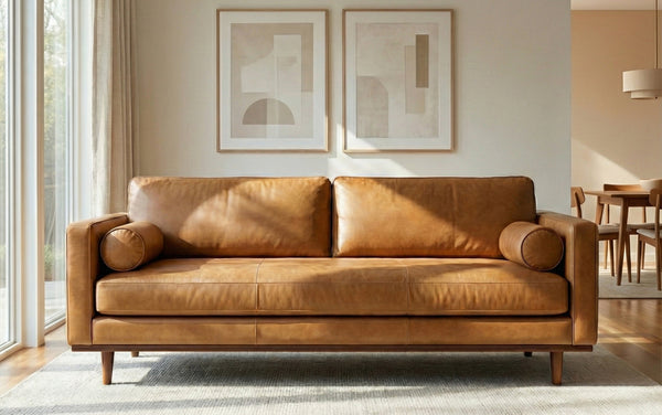 Simpli Home 89 Inch Sofa In Genuine Leather