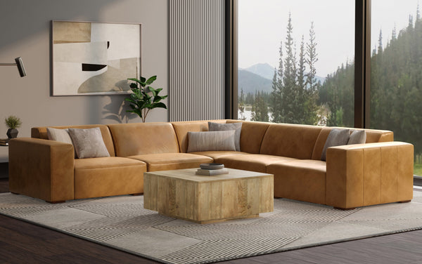 Simpli Home Corner Sectional In Genuine Leather