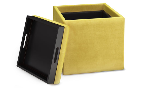 Simpli Home Cube Storage Ottoman In Velvet Fabric