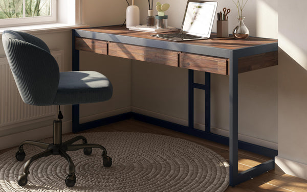 Simpli Home Desk In Distressed Charcoal Brown