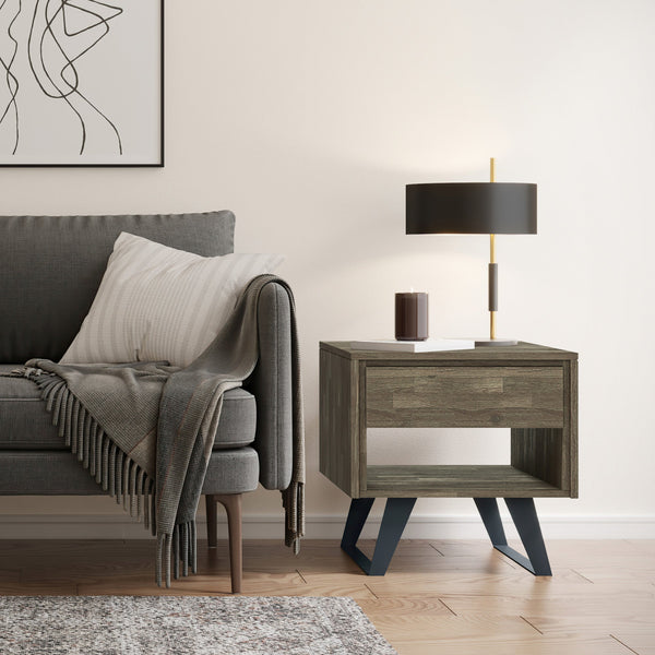 Simpli Home End Table In Distressed Grey