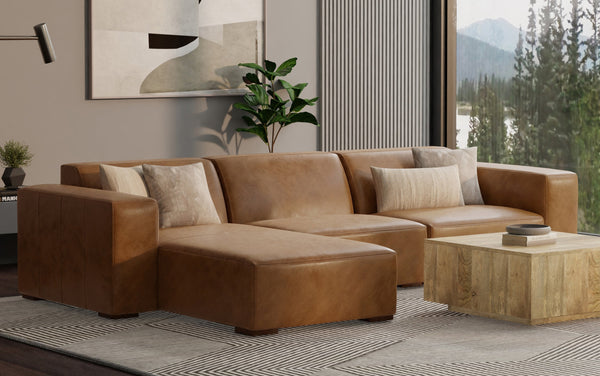 Simpli Home Left Chaise Module In Genuine Leather