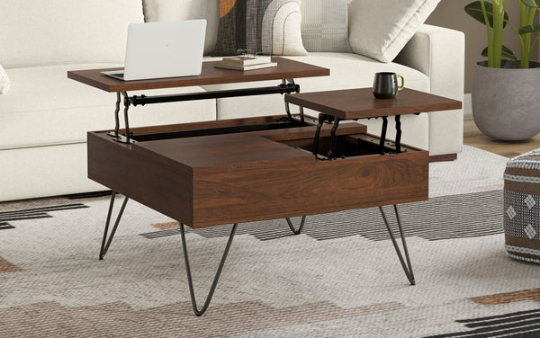 Simpli Home Lift Top Square Coffee Table In Walnut