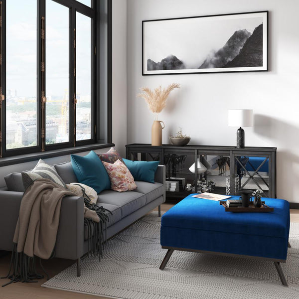 Simpli Home Medium Square Table Ottoman In Velvet