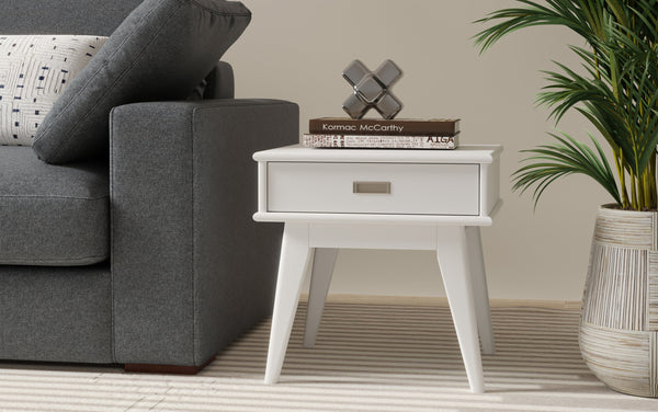 Simpli Home Mid Century End Table In White