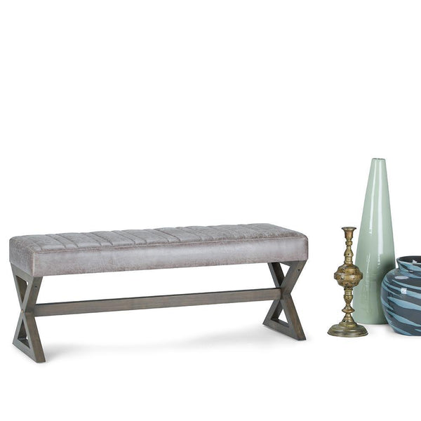 Simpli Home Ottoman Bench In Distressed Grey Taupe