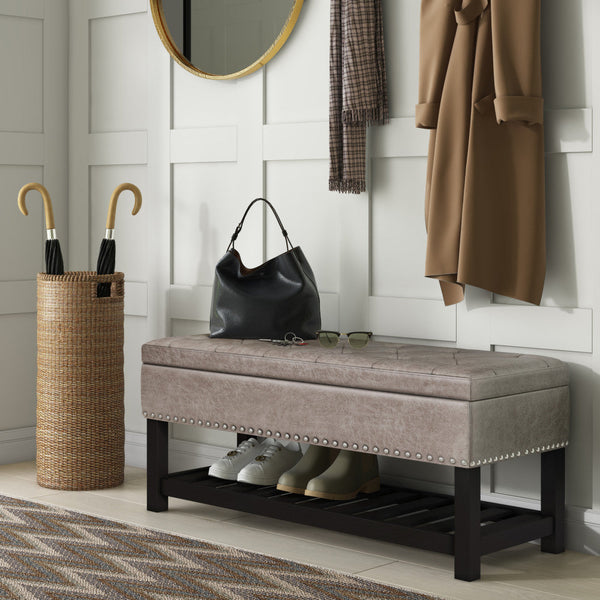 Simpli Home Ottoman Bench In Distressed Grey Taupe