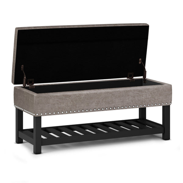 Simpli Home Ottoman Bench In Distressed Grey Taupe