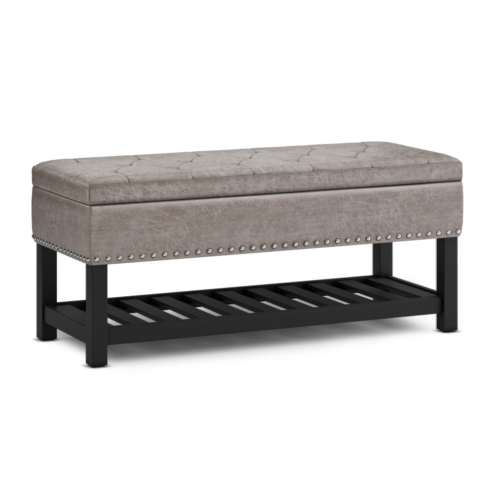 simpli home Ottoman Bench in Distressed Grey Taupe