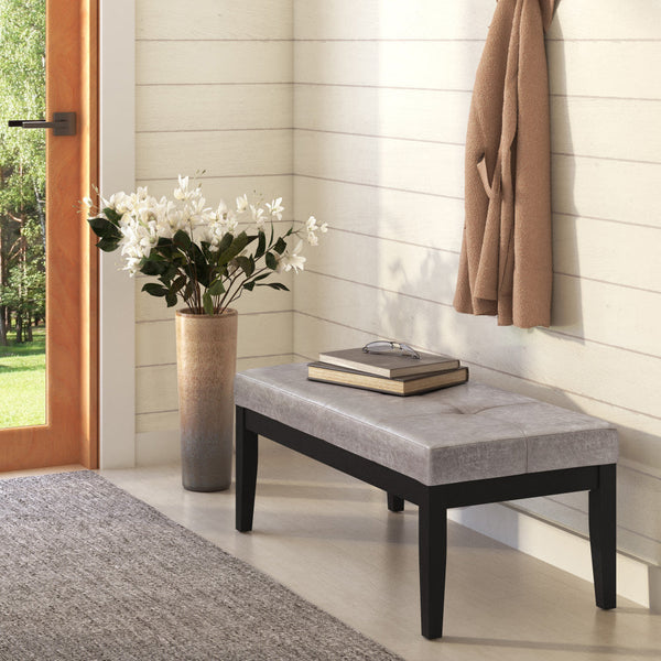 Simpli Home Ottoman Bench In Distressed Grey Taupe