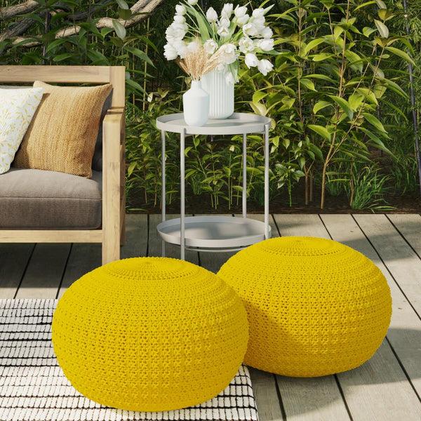 Simpli Home Outdoor/ Indoor Pouf In Yellow