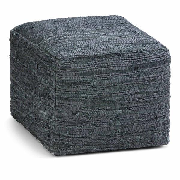 Simpli Home Pouf In Genuine Leather