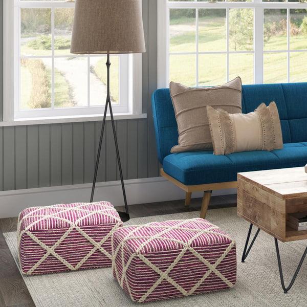 Simpli Home Pouf In Magenta And Natural