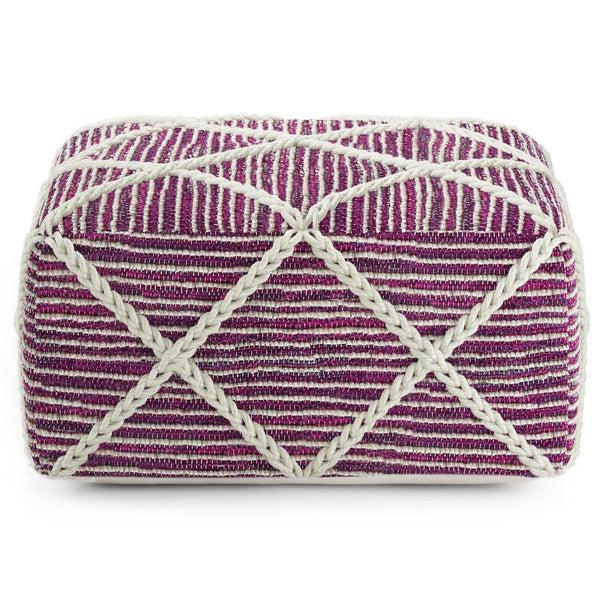 Simpli Home Pouf In Magenta And Natural