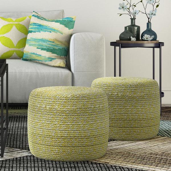 Simpli Home Pouf In Muted Yellow And Natural