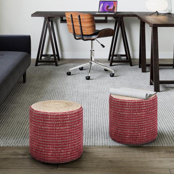 Simpli Home Pouf In Natural And Maroon