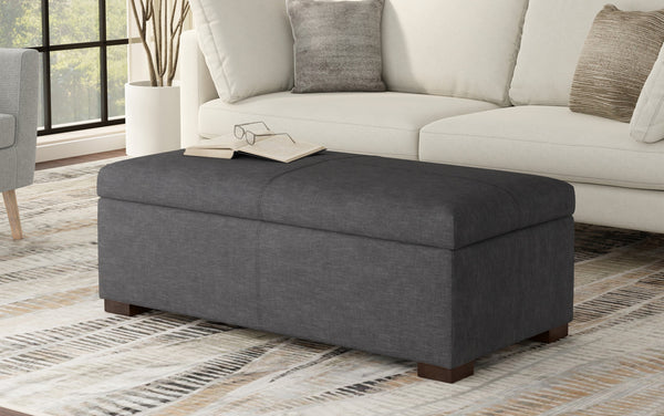 Simpli Home Rectangular Storage Ottoman In Linen