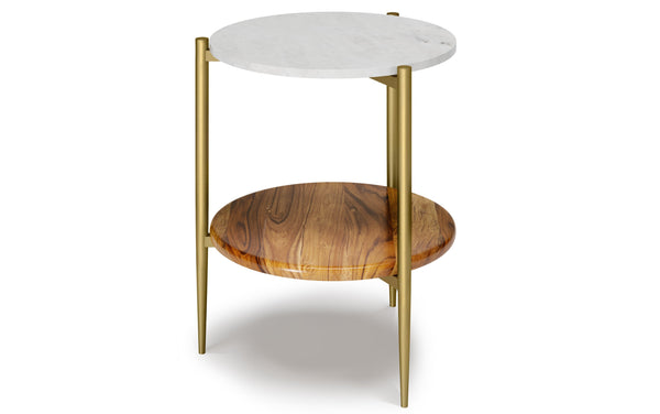 Simpli Home Round Marble & Wood Side Table
