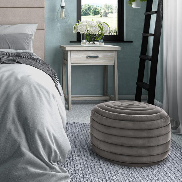 Simpli Home Round Pouf In Grey