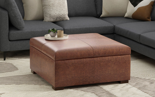 Simpli Home Square Coffee Table Storage Ottoman