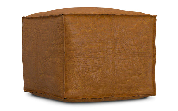 Simpli Home Square Pouf In Genuine Leather