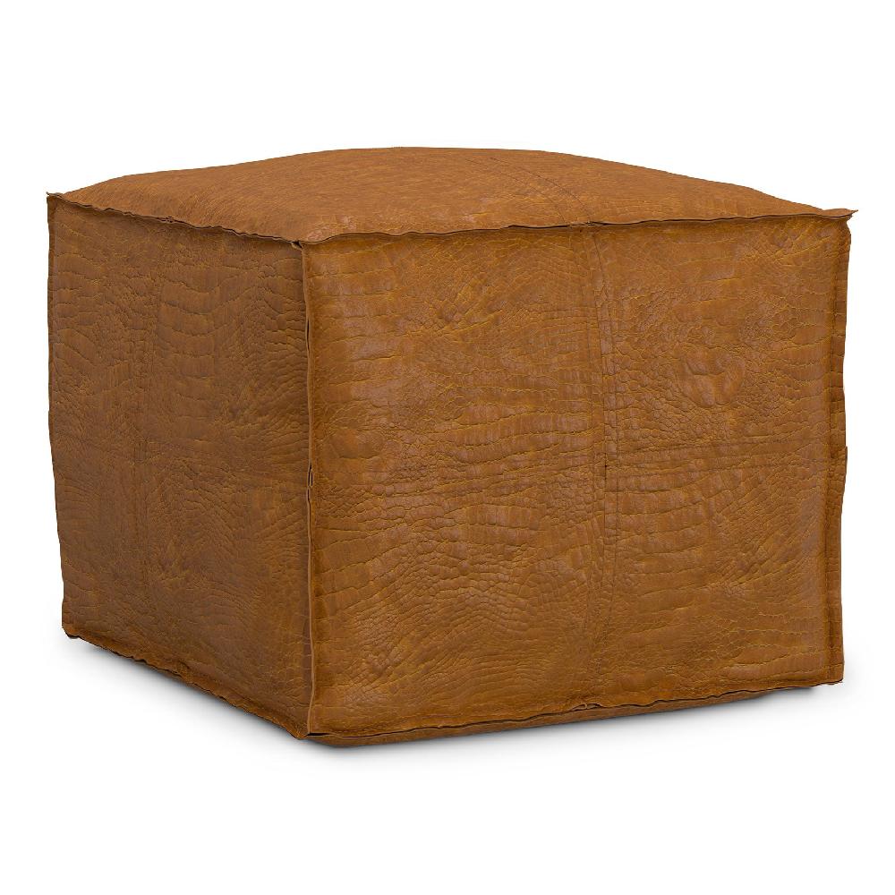 simpli home Square Pouf in Genuine Leather