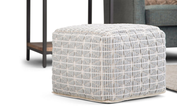 Simpli Home Square Pouf In Light Blue And White