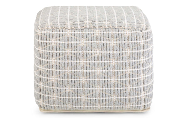 Simpli Home Square Pouf In Light Blue And White