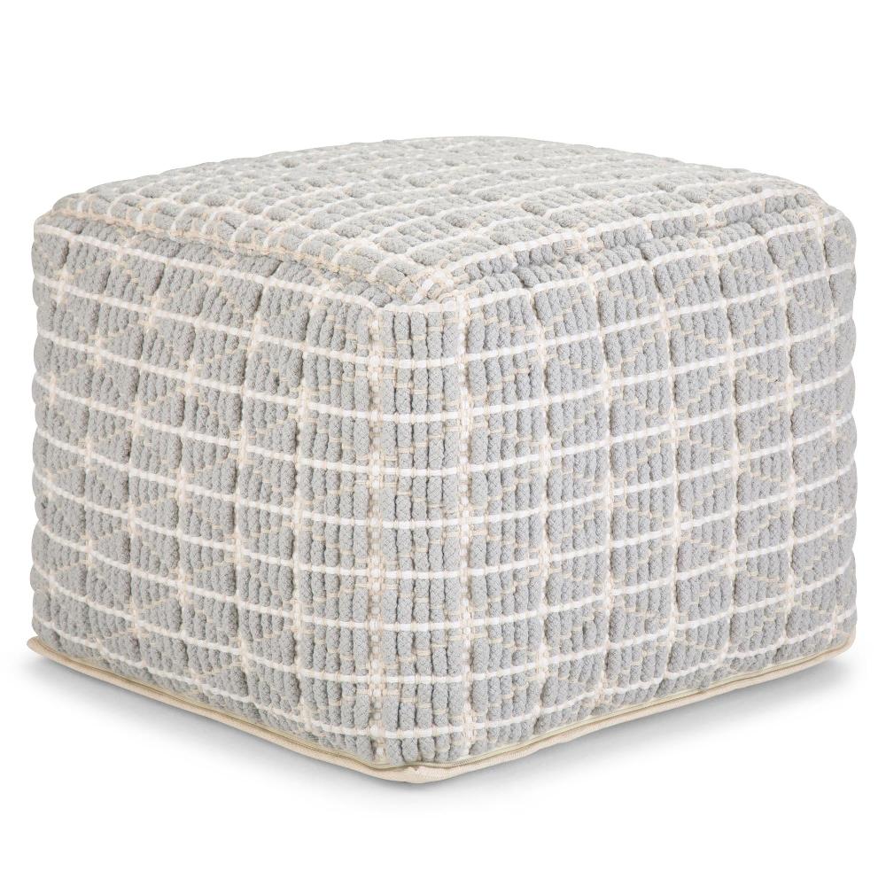 simpli home Square Pouf in Light Blue and White