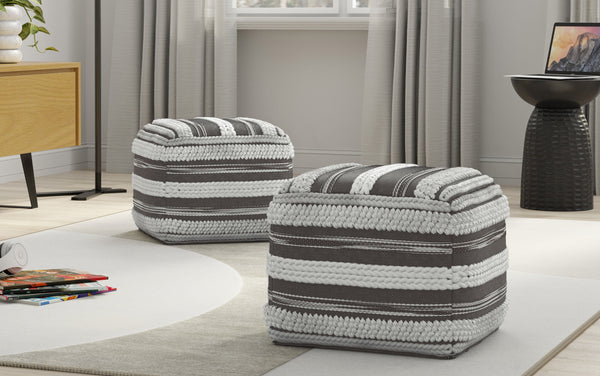 Simpli Home Square Pouf In Natural And Taupe Grey